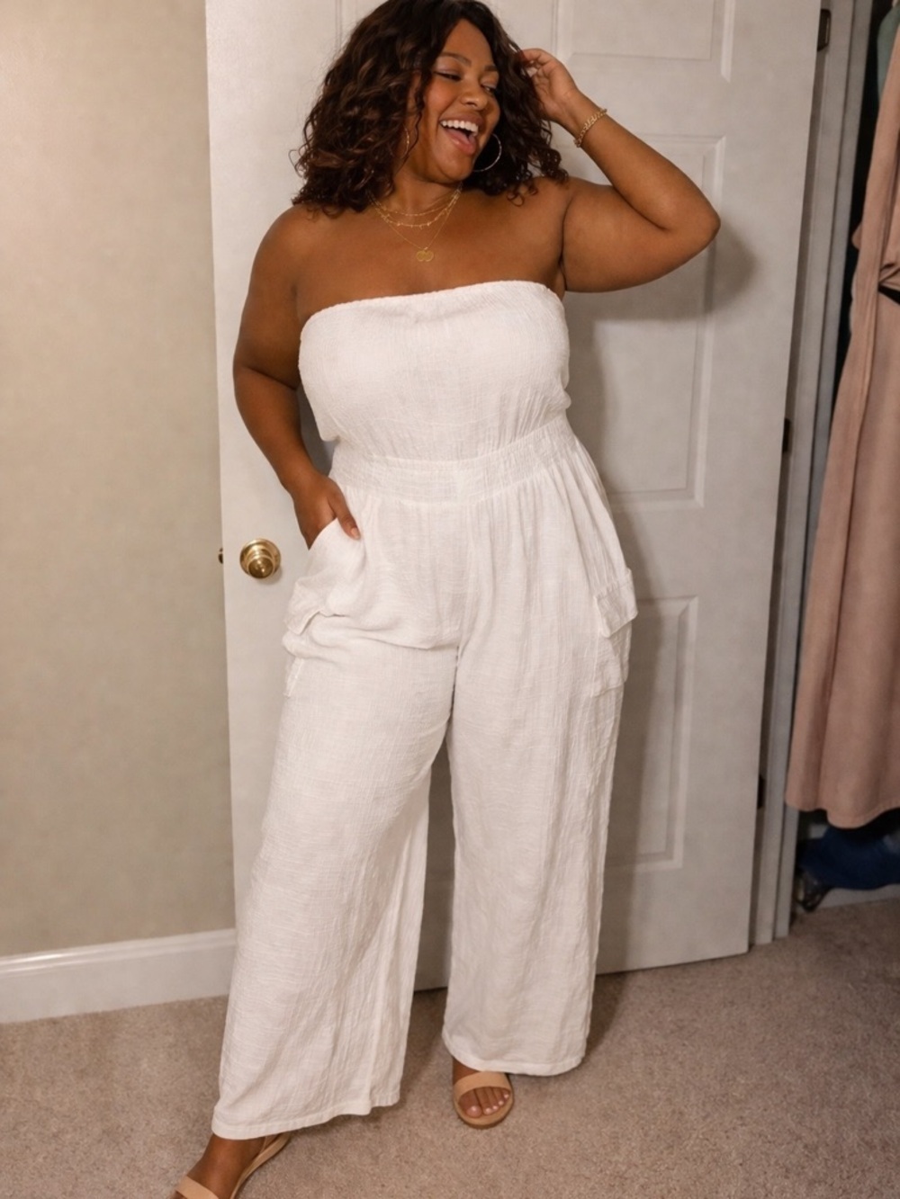 Marshalls White Strapless Wide-Leg Jumpsuit